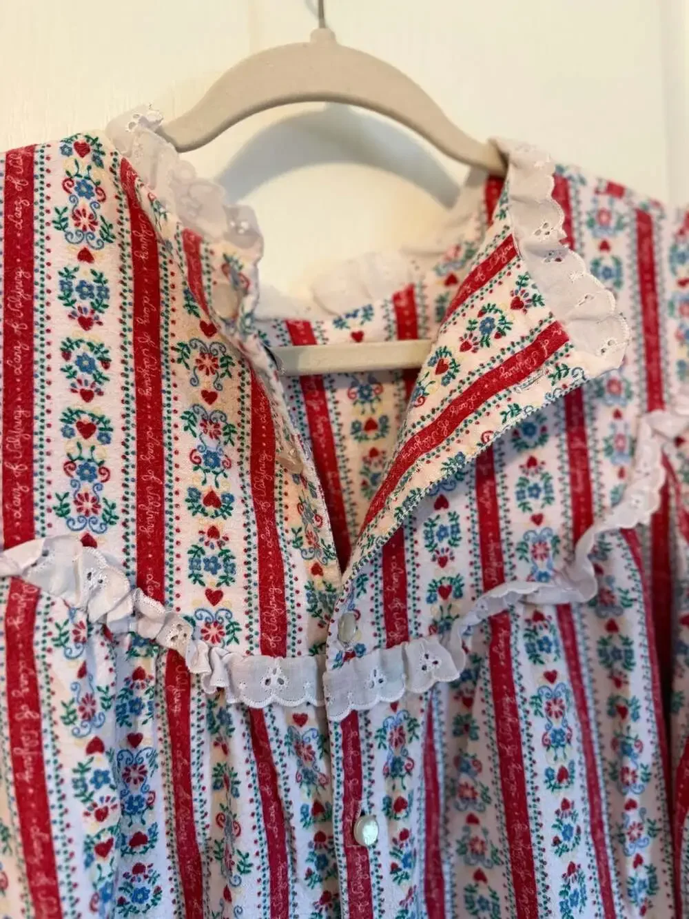 Lanz of Salzburg by Eileen West Flannel Nightgown Red Floral Stripe